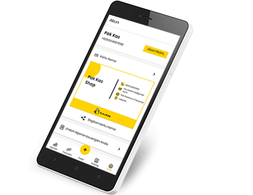 Smartphone dengan tampilan layar aplikasi BukuKas - Aplikasi Pembukuan Keuangan Gratis